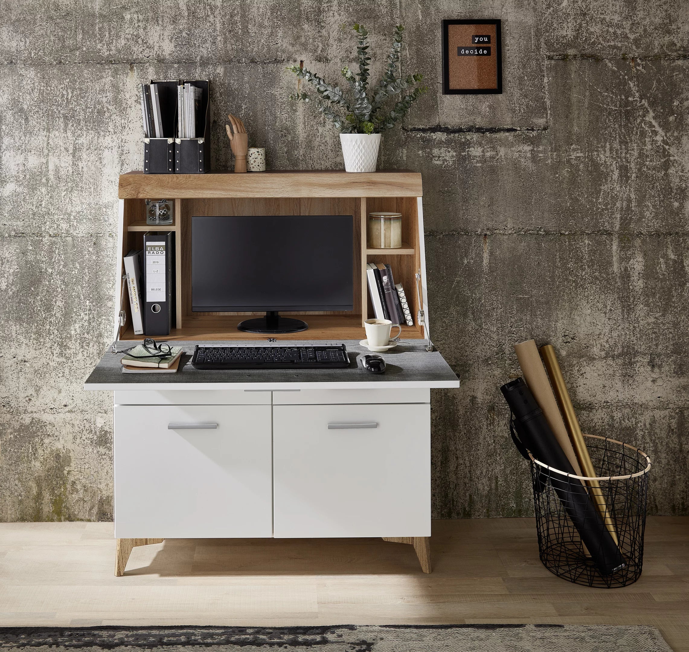 Dulap Multifuncțional în Alb și Stejar 98/124/39,6 cm