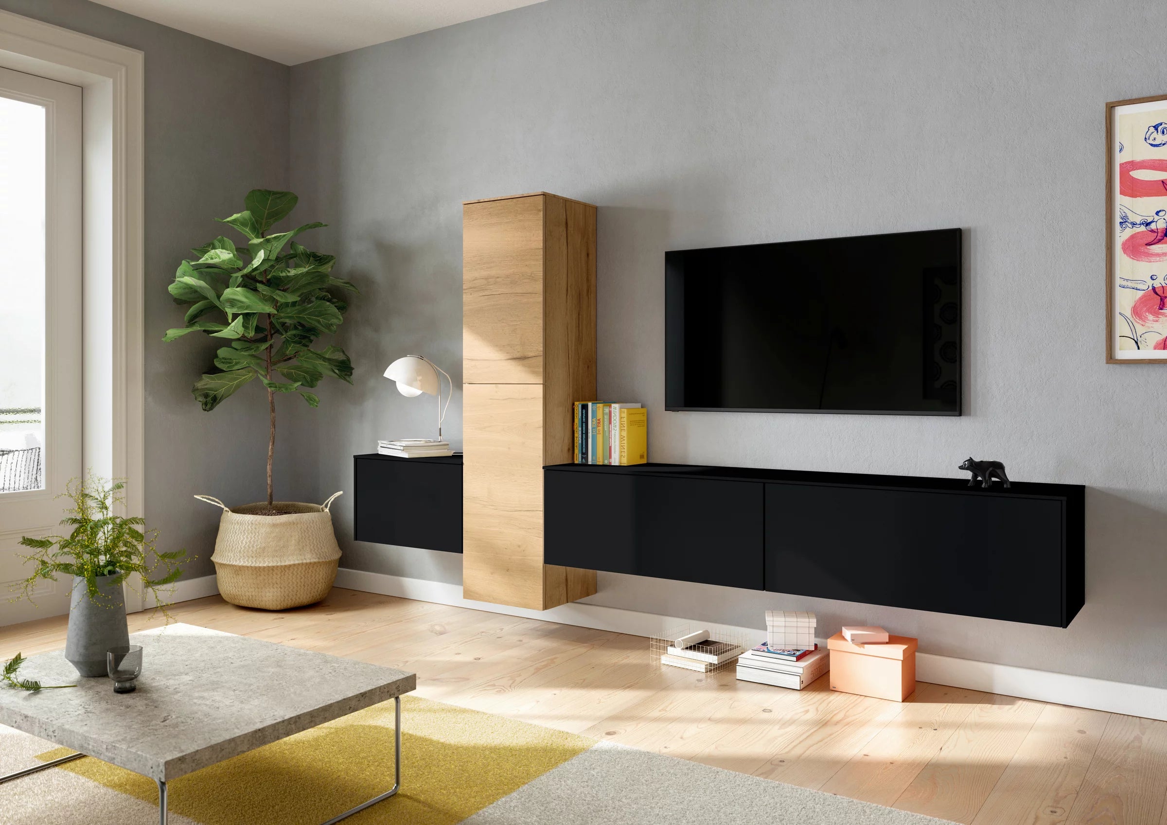 Mobila Living 282/160/37 cm negru, stejar