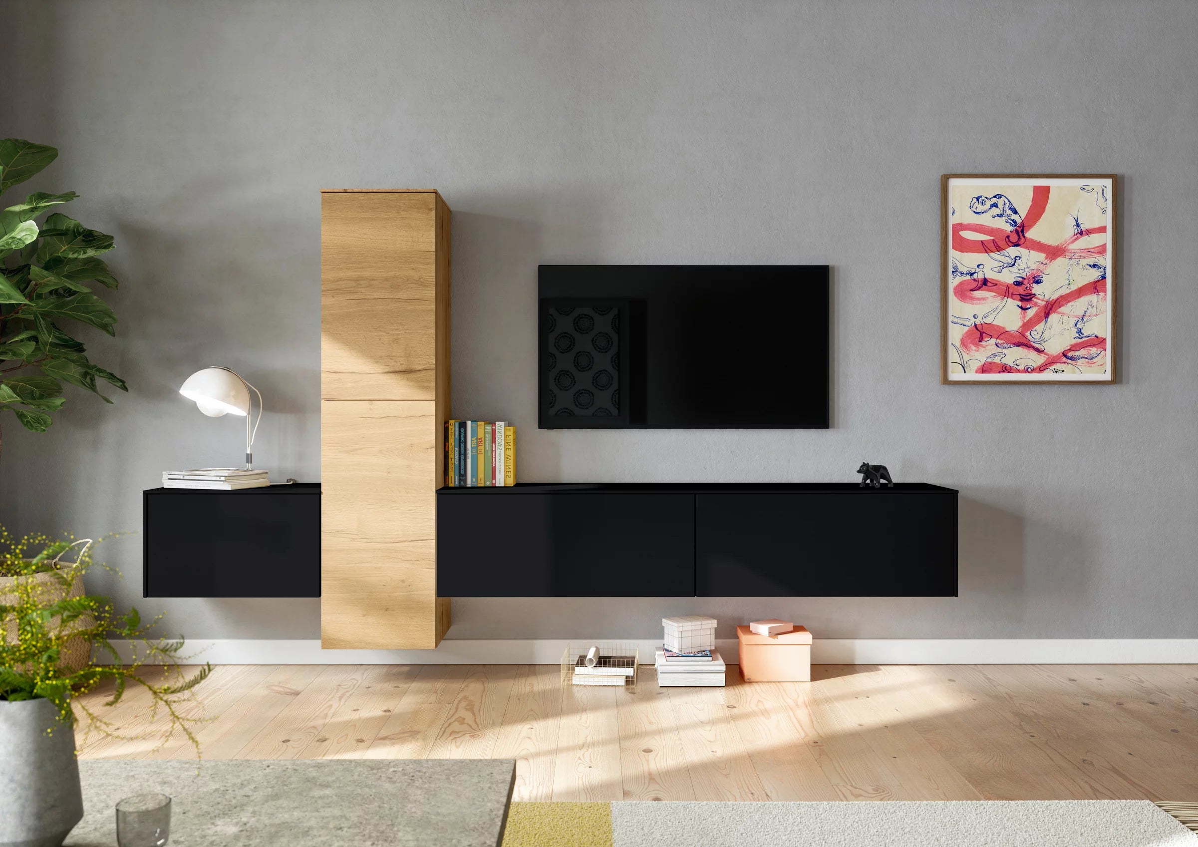 Mobila Living 282/160/37 cm negru, stejar