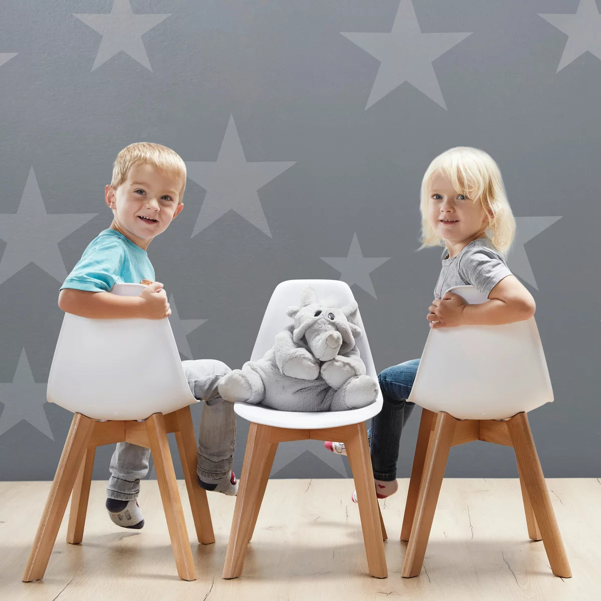 Scaun pentru copii Tibby, plastic alb/lemn natural